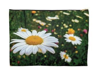 Wild Flower Field Zipper Pouch: Polyester Cosmetic Travel Bag (Assembled in USA)