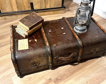 Antique Casa Piter Travel Trunk Madrid | Spanish Steamer Trunk c.1900 | Vintage Coffee Table | Large Antique Chest
