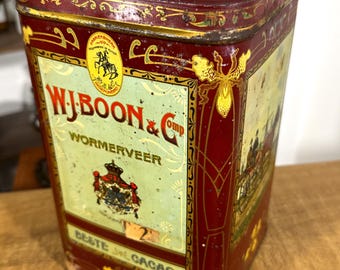 Antique Dutch Lithographed Tin Box | Vintage Windmill & Rural Scene Storage Tin | Cottagecore Farmhouse Decor