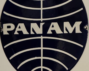 Vintage PAN AM Enamel Sign | Pan American World Airways Advertising Plaque | Retro Aviation Wall Decor