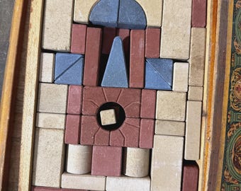 Antique Richter Anchor Stone Building Set No. 2,5 Elbing | German Educational Toy c.1900–1925 | Original Box & Blocks