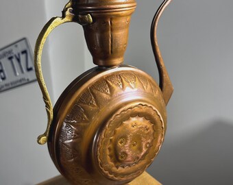 Vintage Tunisian Copper Teapot 1940–50 – Islamic Oriental Moringa, Decorative Arab Pitcher, Maghreb Craftsmanship