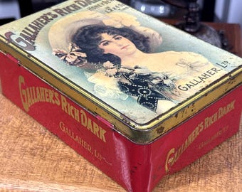 Lata Antigua de Tabaco Gallaher’s Honey Dew | Caja Publicitaria Inglesa Art Nouveau | Tobacciana Vintage Belle Époque