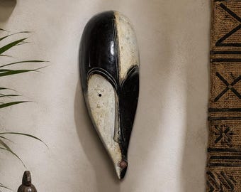 Authentic Fang Ngil Mask from Gabon | Hand-Carved African Tribal Art | Ethnic Sculpture on Stand | Vintage Decor