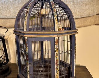Hand-Painted Antique Iberian Birdcage | Spanish or Portuguese Folk Art Bird Cage | c.1900–1950 Cottagecore Decor