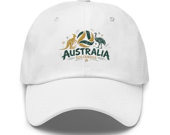 Australien Socceroos 2026 WM-Mütze | Känguru-Emu-Skizzen-Design, grün-goldene bestickte Mütze