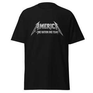 America One Nation One Team T-Shirt | Heavy Metal Style| World Cup 2026 USA Soccer Fan Tee