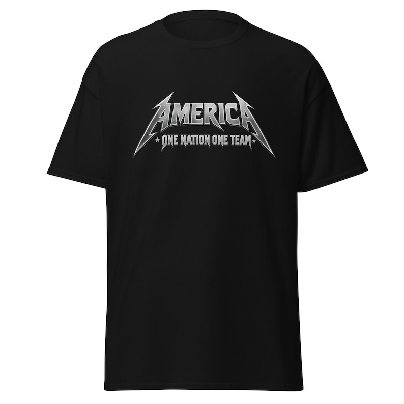 America One Nation One Team T-Shirt | Heavy Metal Style| World Cup 2026 USA Soccer Fan Tee