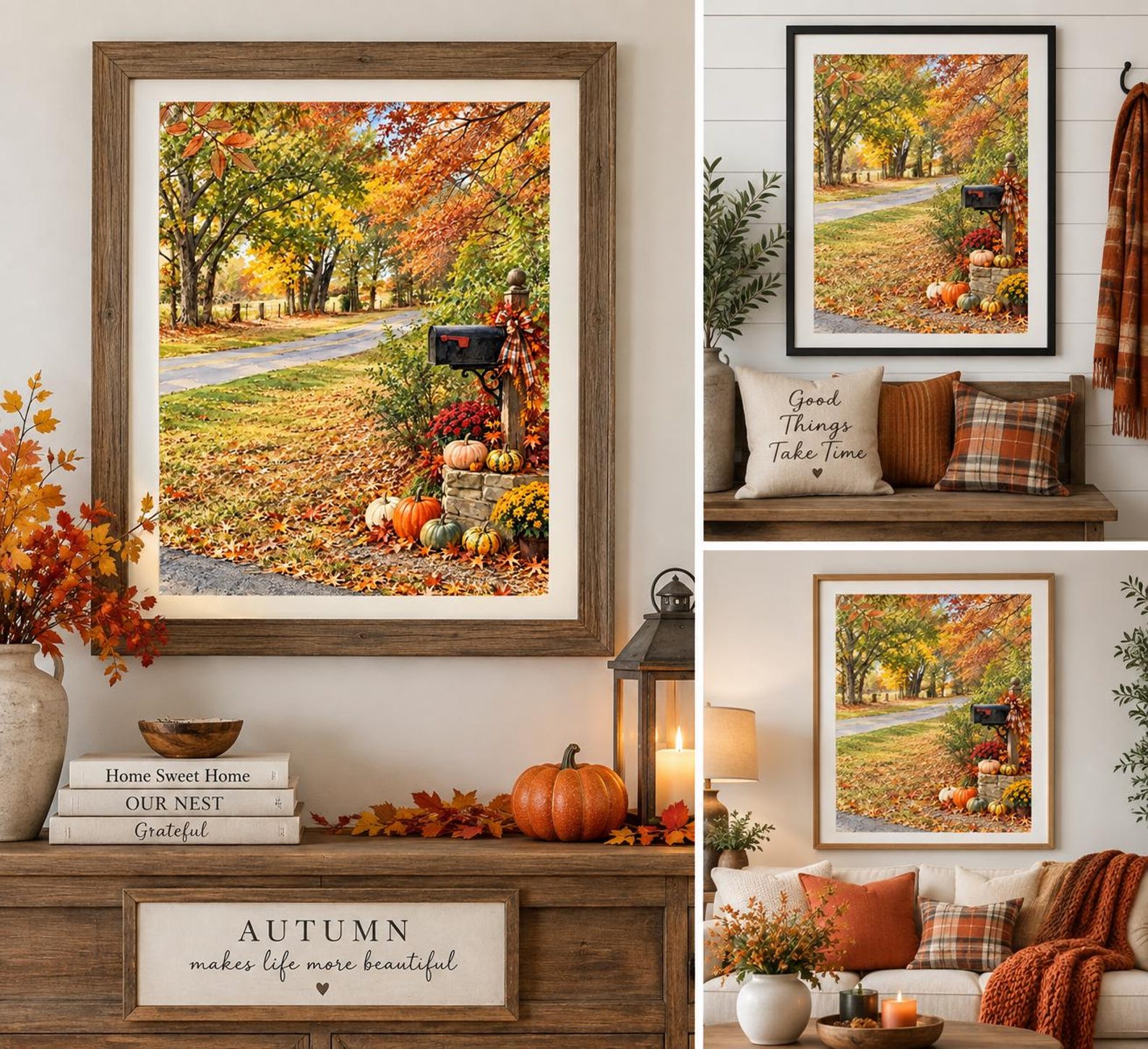 Herbstliche Landstraßen-Wandbilder zum Ausdrucken, Herbstliche