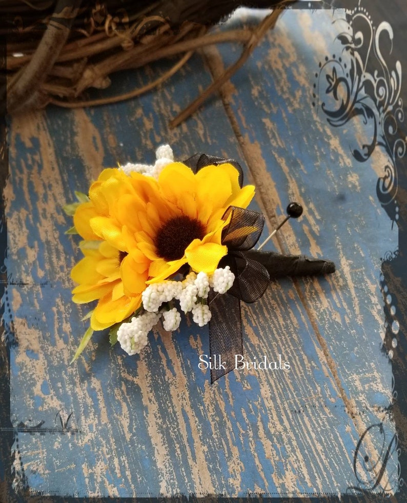 Silk Mini Sunflower Boutonniere Groom Groomsman Bridal Silk Etsy