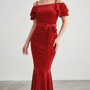 strapless open back dress Red Bardot Fishtail Midi Dress – AX Paris US main image 1