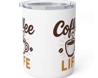 Taza Coffee Life / Taza de viaje de acero inoxidable con aislamiento térmico de 295 ml (10 oz)