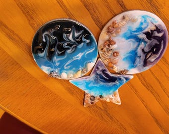 Small round and star ocean scene with sea shell magnets