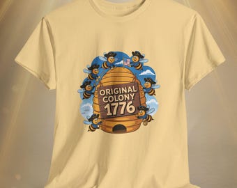 Bee-themed Unisex Heavy Cotton Tee - Original Colony 1776