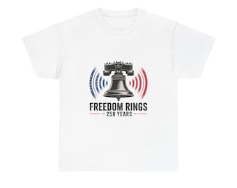 Freiheitsringe - Freiheitsglocke mit Schallwellen Unisex-T-Shirt aus schwerer Baumwolle - Feiern Sie 250 Jahre mit Stil