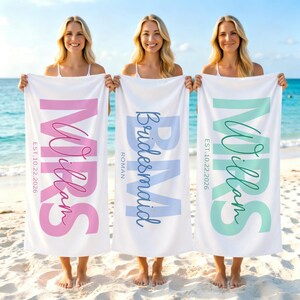 Toallas de playa personalizadas para novias, damas de honor, despedida de soltera, disponibles en 5 tamaños, imprescindibles para las vacaciones, toallas para fiestas en la piscina, regalo de boda