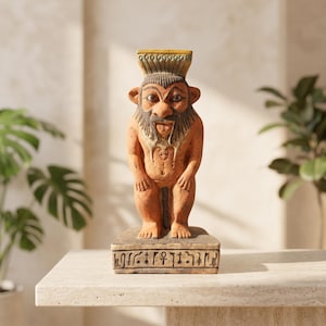 Réplica artesanal de la estatua del dios enano egipcio Bes, figura protectora de Dios, regalo espiritual para el hogar.