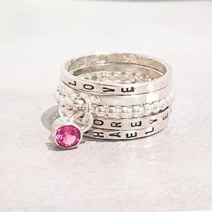 Stacking Birthstone Charm Ring Set  //  Choose Your Own Birthstone
