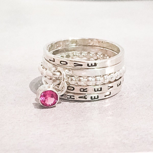 Stacking Birthstone Charm Ring Set  //  Choose Your Own Birthstone