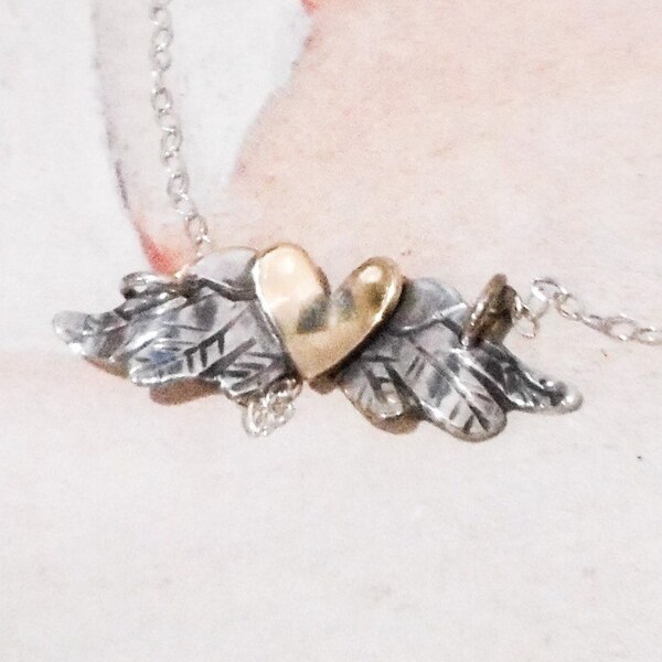 Flying Heart Necklace // Sterling Silver and Brass