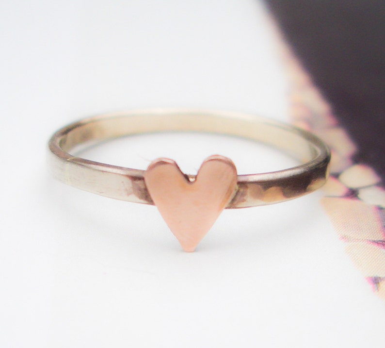 Solid 14K Rose Gold Heart Ring - Etsy