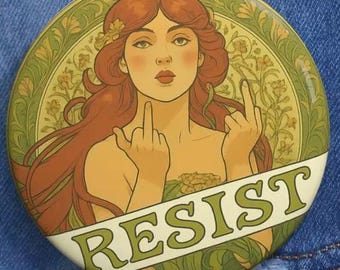 Resist-art-nouveauspeld: feministisch protestknop, Social Justice Rally