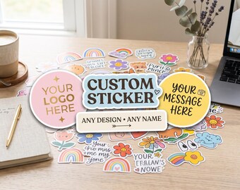 Custom Kiss Cut Stickers, Your Text Logo Artwork (Digital Download)