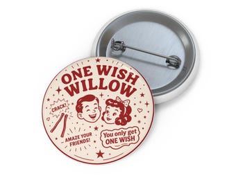 One Wish Willow Pin Button | Retro Kids Illustration, Round 1.5" enamel-style badge