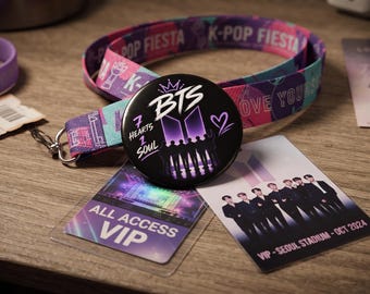 BTS Army Pin, Purple Kpop Fan Button, 7 Hearts 1 Soul Design