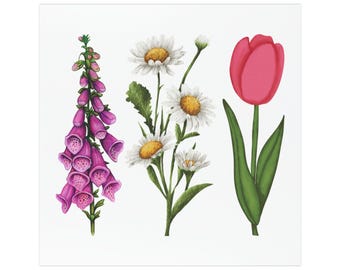 Imanes para coche con diseño de trío de flores silvestres / Calcomanías magnéticas de margaritas, dedaleras y tulipanes