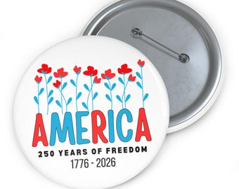 America 250th Anniversary Pin, Patriotic Floral Badge, 1776-2026 Freedom Celebration Button