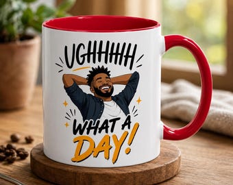 Harvey What A Day Mug, Funny UK Meme Mug, Viral Quote Coffee Cup, Office Humour Mug, Novelty Gift, Funny Mug for Him or Her