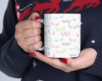 Boobie Rainbow Mug - Colorful Boob Pattern Coffee Mug | Body Positive Feminist Gift