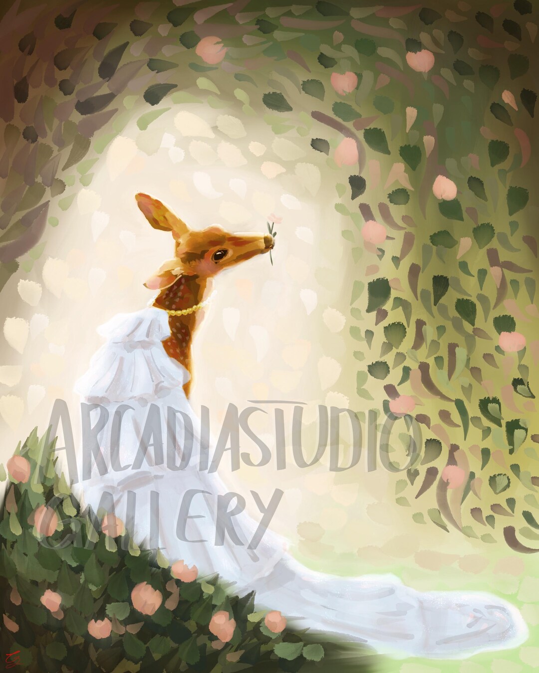 Whimsical Deer Bride Art Print, Fairytale Woodland Illustration, Bridal ...