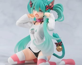 Hatsune Miku Desktop Cute Action Figure 11cm | Neko T-Shirt Ver Anime Figurine | Kawaii Vocaloid Collectible Gift