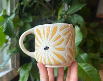 Hand-Carved Wildflower Ceramic Mug | Hand-Painted Floral Pottery