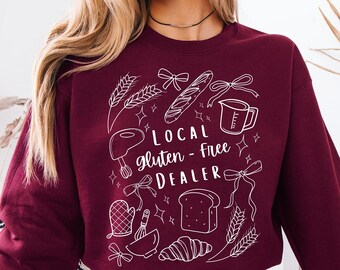Local Gluten Free Baker sweatshirt Bakery doodle bread and croissant design gift baking gluten free crewneck celiac awarness shirt gift GF
