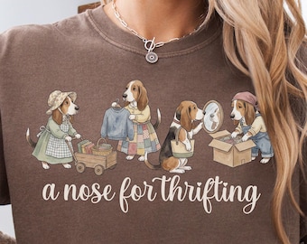 Thrifting Comfort Colors Shirt, Unique Thrifting Basset Hound T-Shirt, Thrift Store Lover Gift, Vintage Aesthetic Dog Tee, Grandma Aesthetic