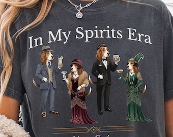 In My Spirits Era Basset Shirt, Vintage Cocktail Tee, Dark Poet Aesthetic Shirt, 1920s Art Deco Lover Gift, Funny Drinking Shirt, Dog Party
