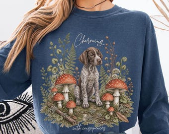 German Shorthaired Pointer Shirt, Mushroom Foraging Tee, Funny GSP Dog Shirt, Woodland Nature Lover Gift, Whimsical Hunting Dog Tee