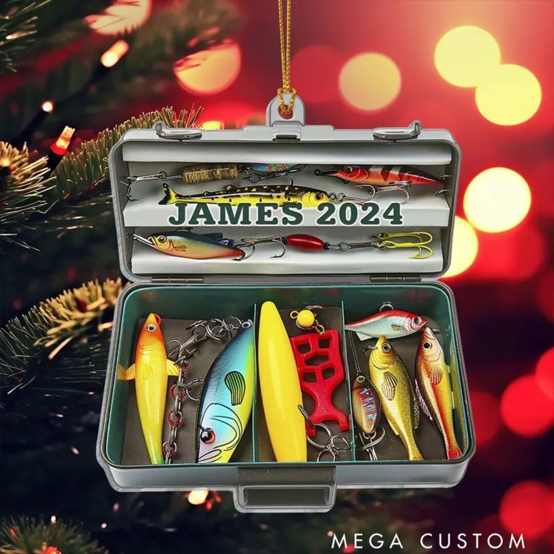 Fishing Tackle Box Ornament 2025, Personalized Fishing 2D Flat ...