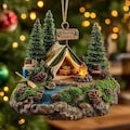 Custom Name Rustic Camping Tent & Campfire 2D FLAT Ornament - Pine Creek, Lantern