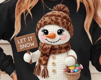 Faux Yarn Snowman Christmas PNG: Leopard Crochet Winter Sublimation Design, Trending Digital Download