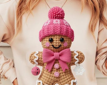 Gingerbread Christmas Png: Faux Yarn Crochet Pink Coquette Bow Cookie Sublimation Design