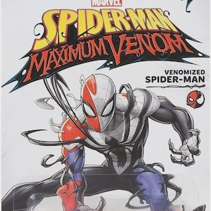 May include: Hot Wheels toy car featuring a red Dodge Challenger with Spider-Man graphics. The packaging includes the Marvel and Hot Wheels logos, along with a Venomized Spider-Man illustration. The car is part of the Maximum Venom series.