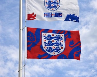 England Football Flag x 2 pack Large Flag 5ft x 3ft Brass eyelets Red 3 Lions 1 White 1 Red