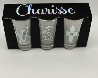 Personalisiertes Schnapsglas-Set | Benutzerdefinierte Name Geschenk Set | Holographische Brille | Luxus-Geschenkbox | Geburtstagsgeschenk | Bachelorette Geschenk