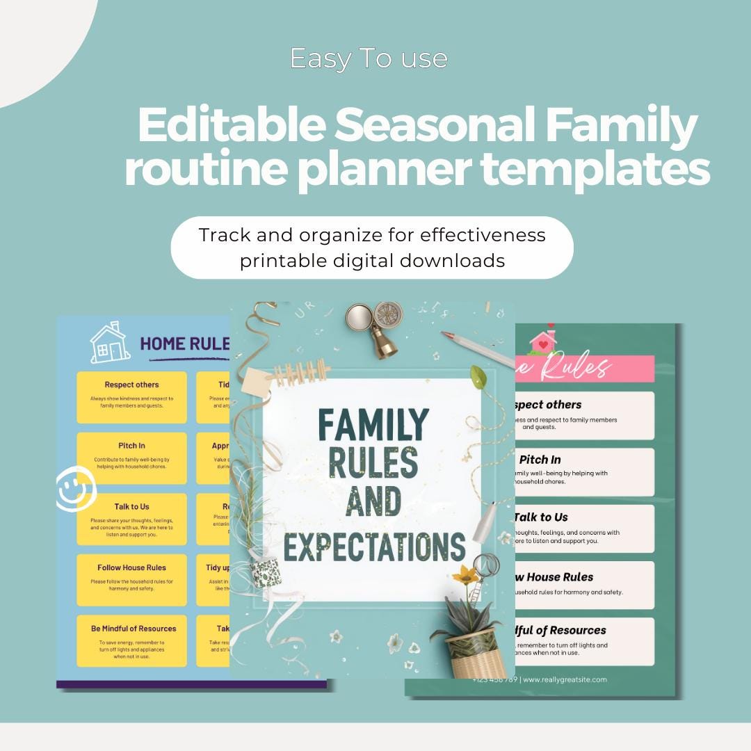 Family Rules & Expectations Template Pack Editable Printable Household ...