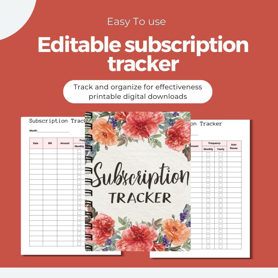 Editable Subscription Tracker Printable Monthly Tracker Bill Organizer ...
