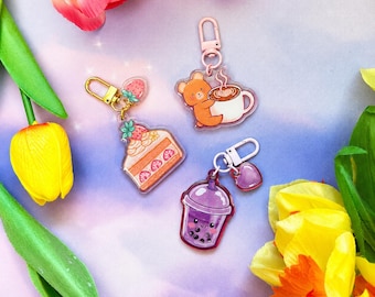 Cute Kawaii Bear Boba Cake Keychain | Glossy clear acrylic keychain, cute, bag, gift